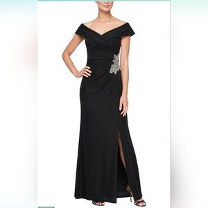 Alex Evenings Black Dress with Silver Detail Size 14W